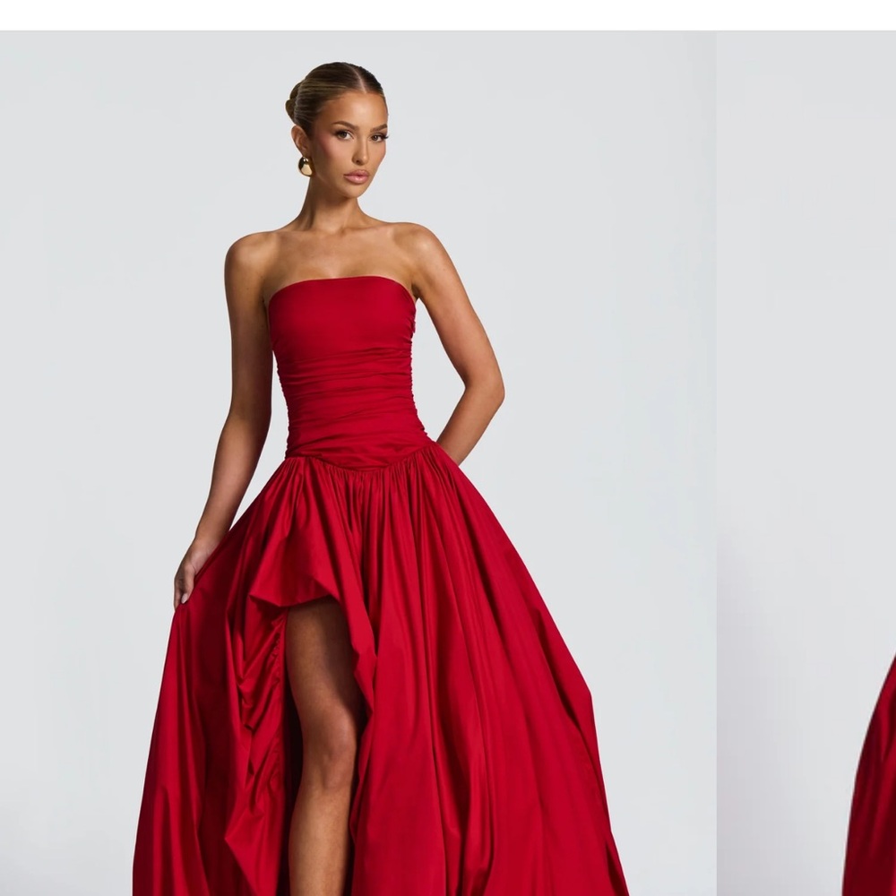 Elegant Strapless Red Evening Gown - Picture 2 of 6